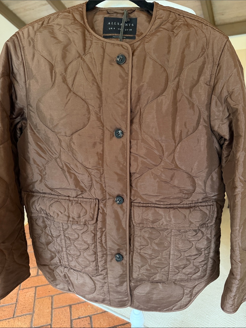 NWT - All Saints - Women’s Quilted Chocolate Brown Fox Liner Jacket - Size: 4
